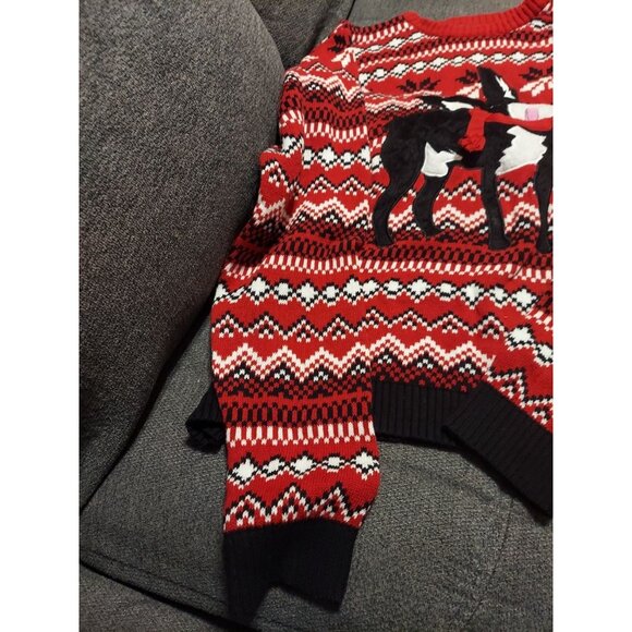 33 Degrees Boston Terrier Dog Sweater Mens XL Red Black Print Christmas Holiday - Picture 3 of 9